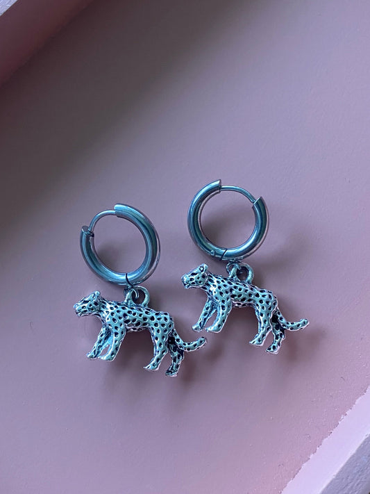 silver leo earrings